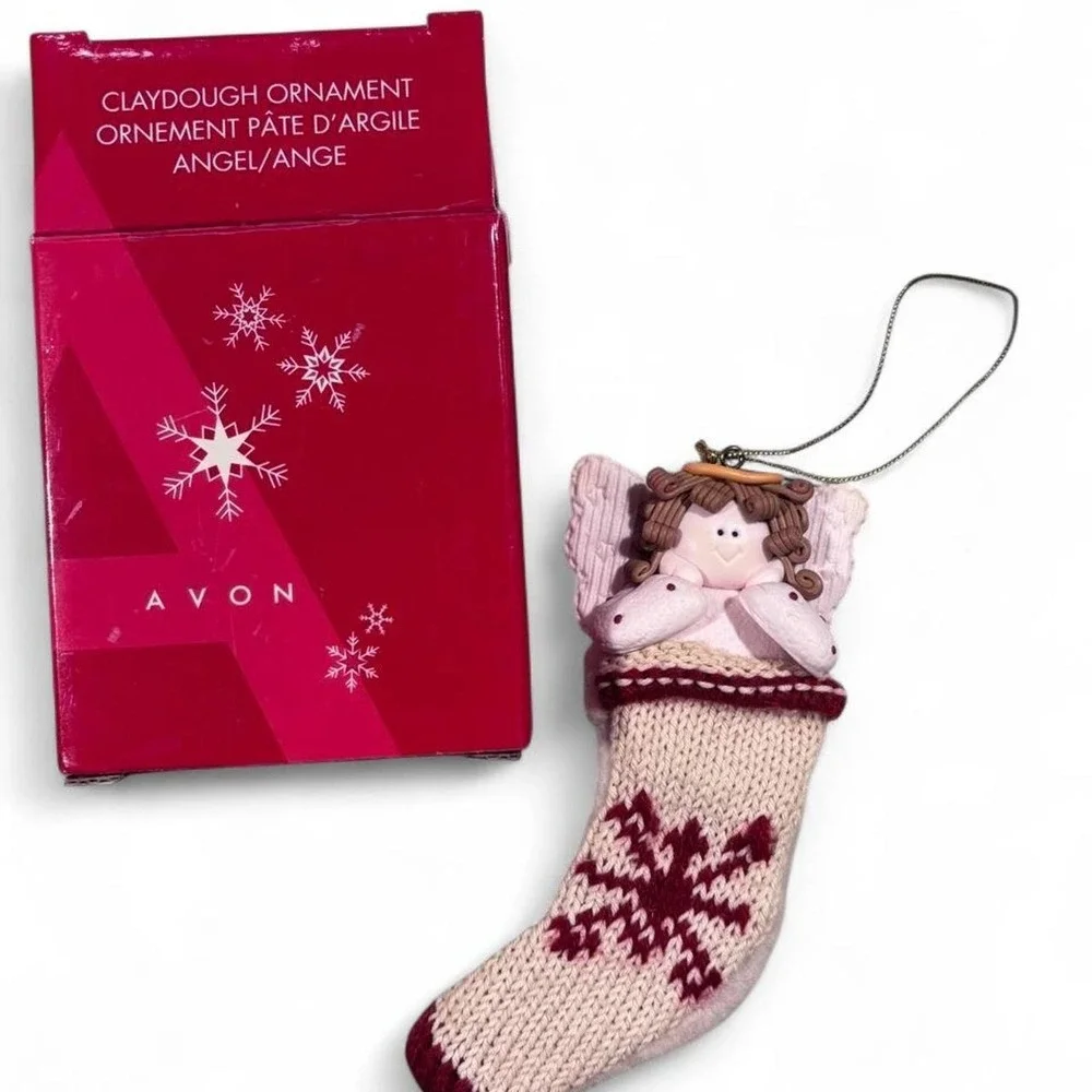 Vintage 2005 Avon Claydough Angel in Knit Stocking Ornament